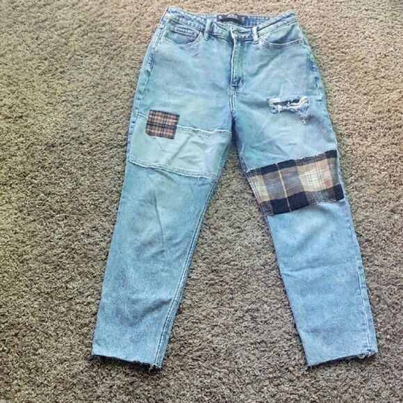 Hollister Blue High Rise Mom Patchwork Jeans Size 27 - Picture 1 of 11